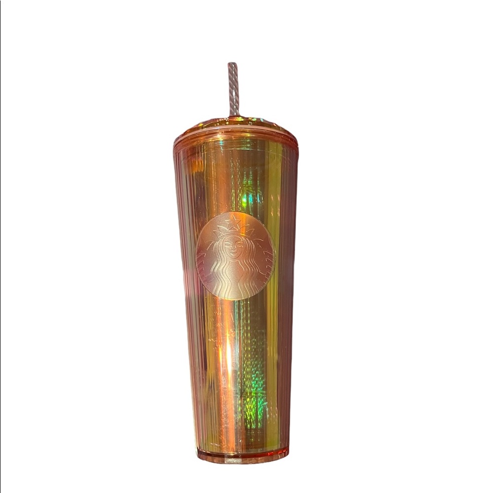 NEW Starbucks Single Cold Cup To Go Plastic Iridescent Pink Dome Lid Rose Gold